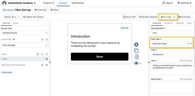 Create a Survey - Testing