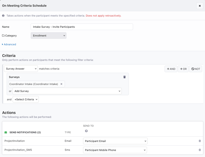 Schedule - Send Invite upon Intake Survey