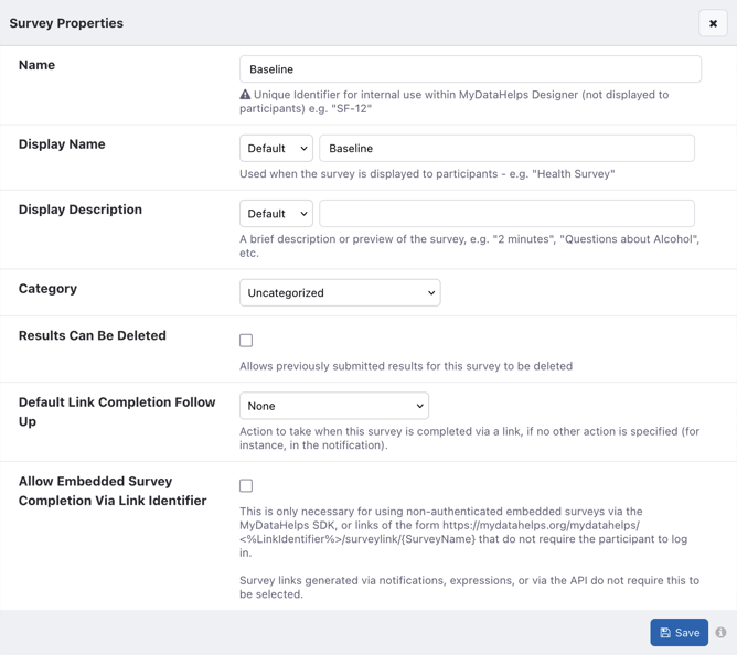Survey Properties - Modal